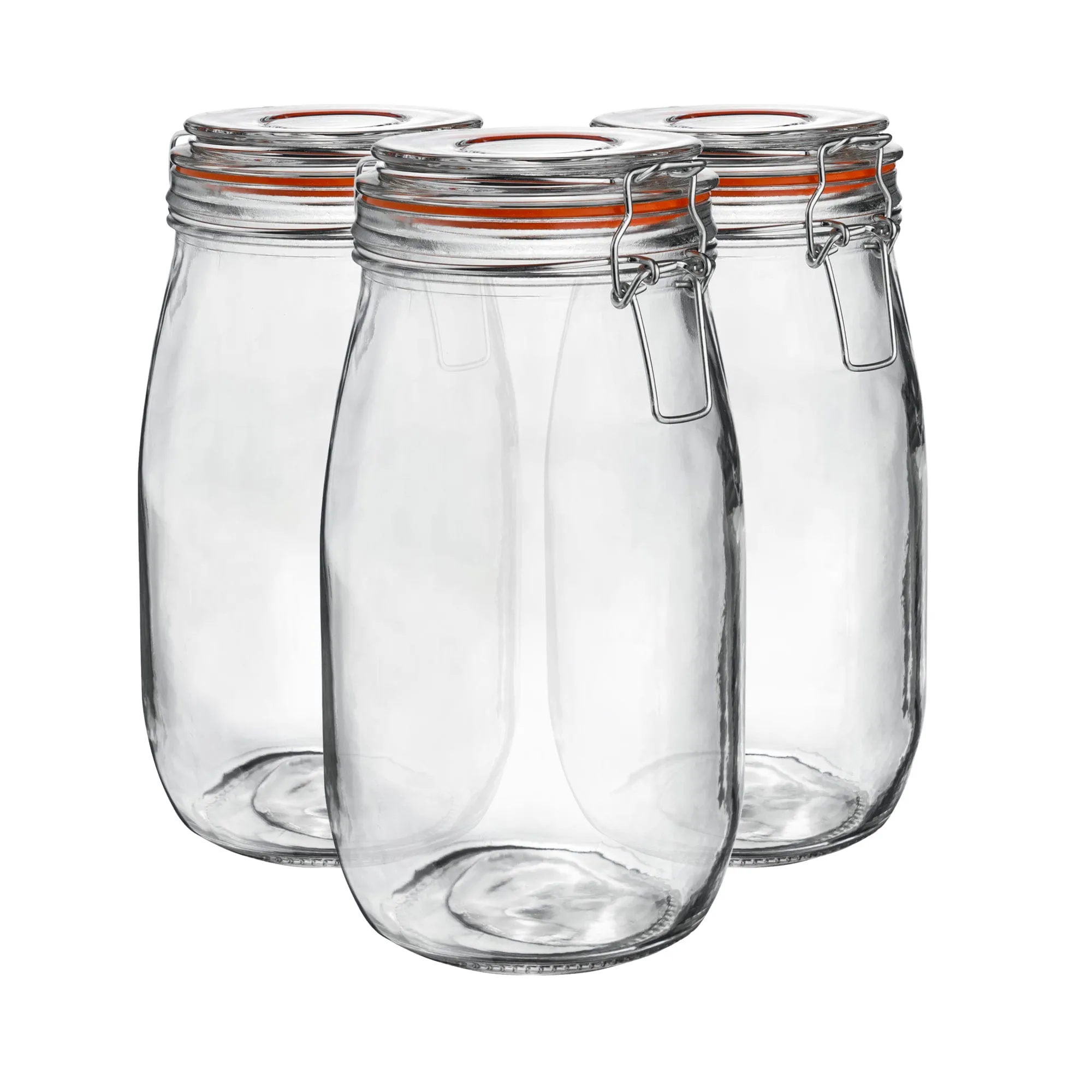 1.5L Glass Storage Jars   Four Free Coloured Seals Per Jar - Pack of Three