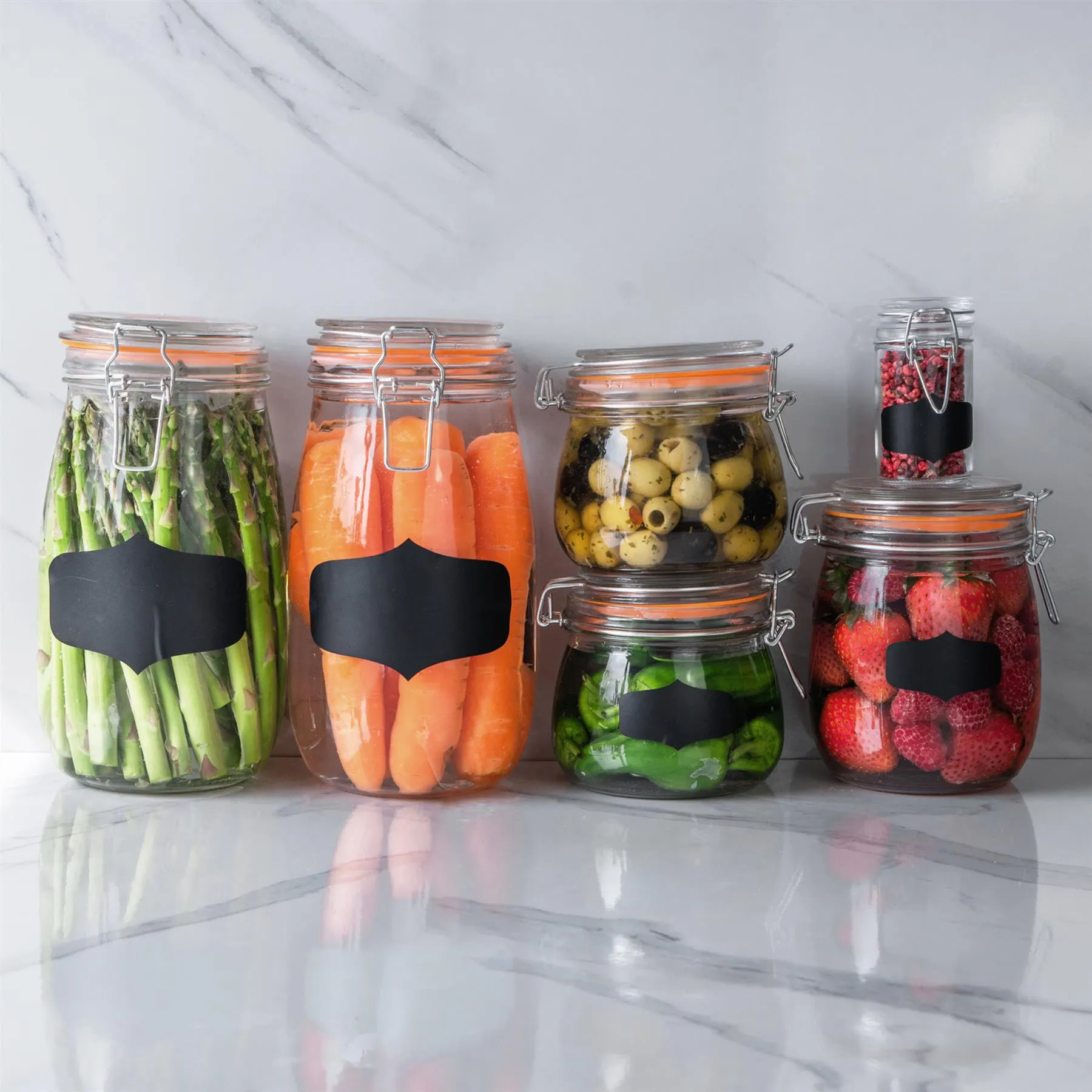 1.5L Glass Storage Jars   Four Free Coloured Seals Per Jar - Pack of Three