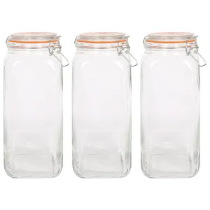 2L Square Glass Jars with Clip-Top Lids - Pack of Three - By Argon Tableware