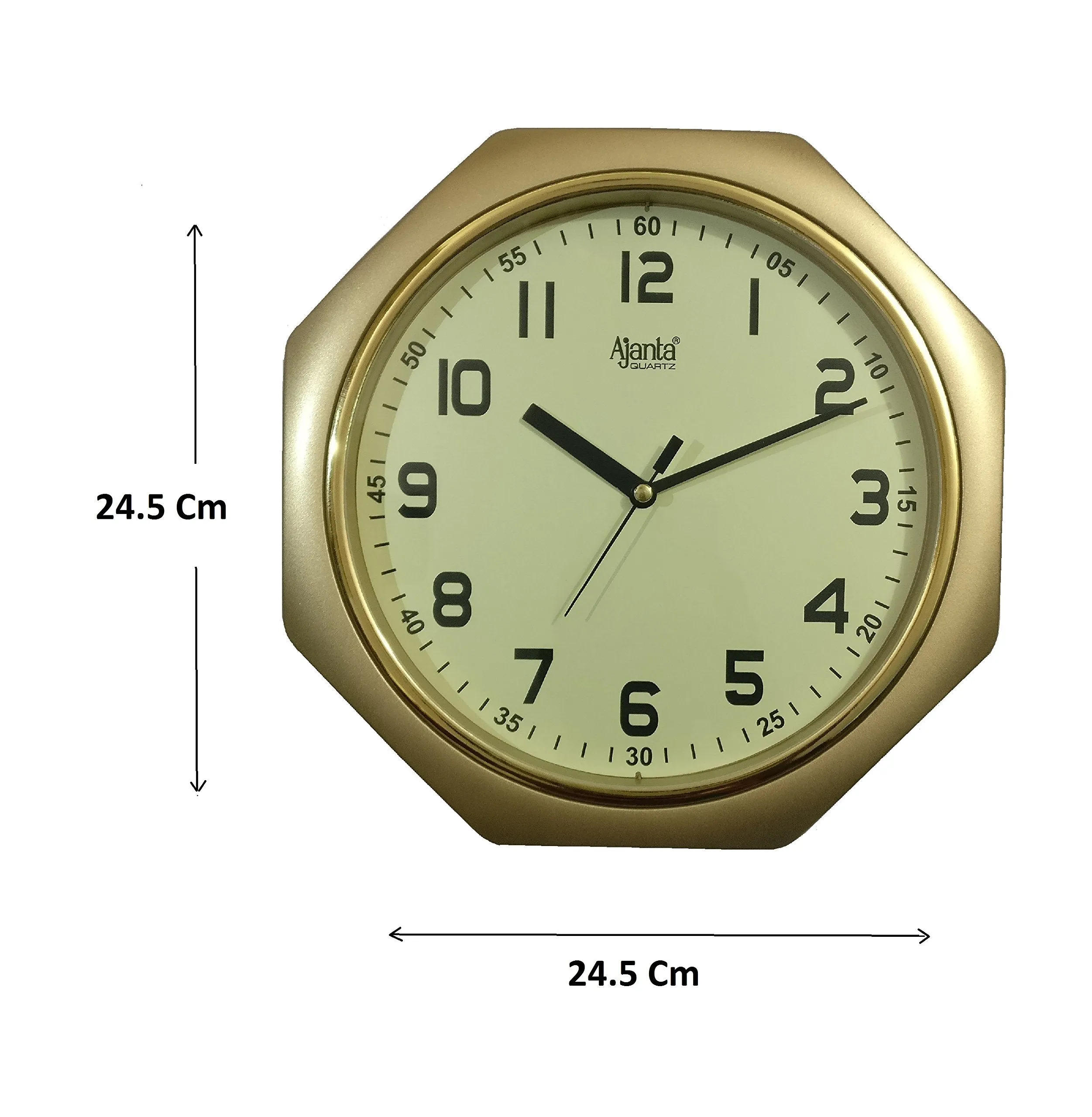 Ajanta - 1217-GOLDEN Octagon Plastic Wall Clock (245 cm x 245 cm x 38 cm, Golden)