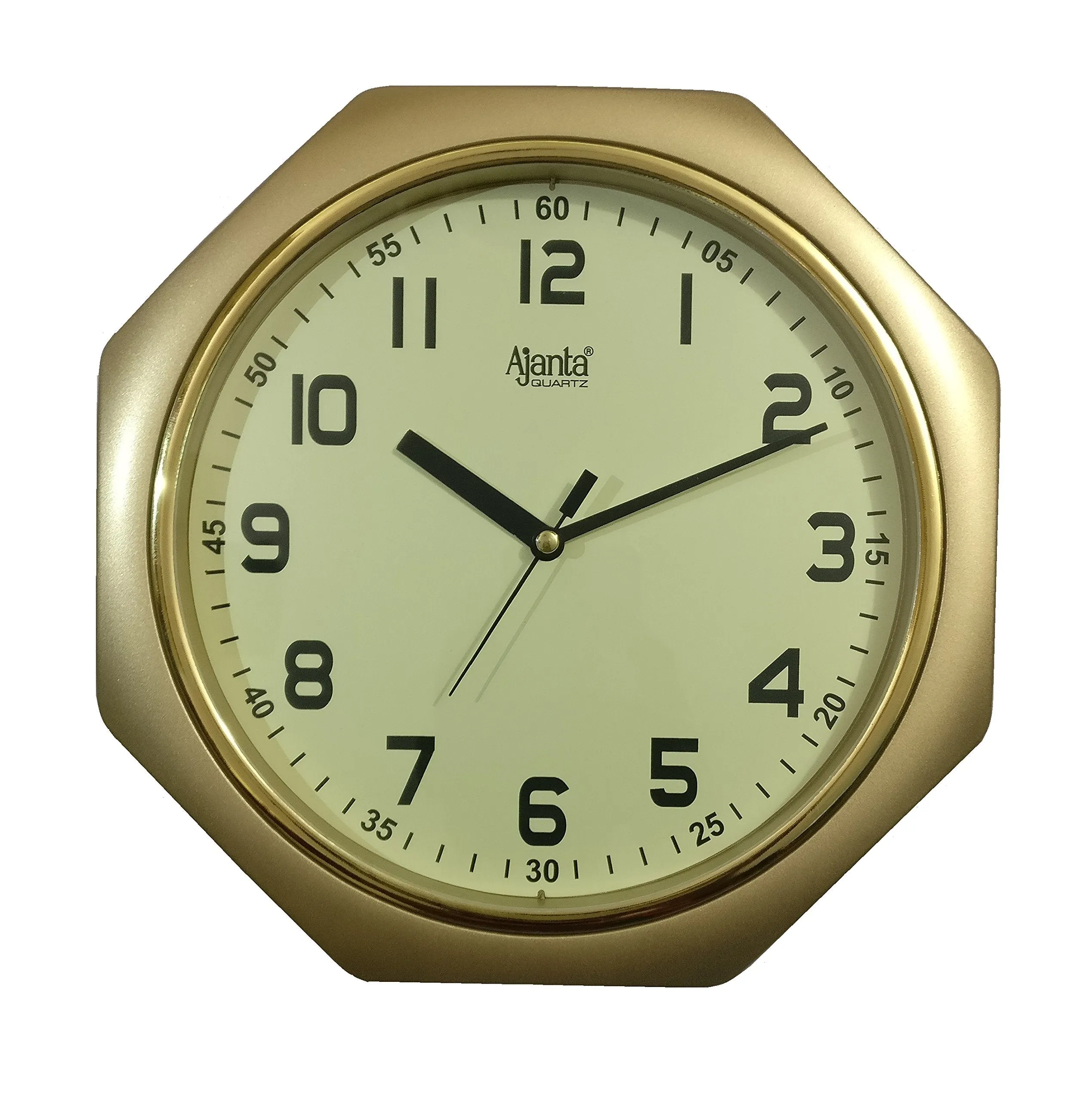 Ajanta - 1217-GOLDEN Octagon Plastic Wall Clock (245 cm x 245 cm x 38 cm, Golden)