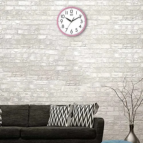 Ajanta Plastic Quartz Step Movement Premium Finish Analog Wall Clock (Pink, White, 30X30X4 Cm)