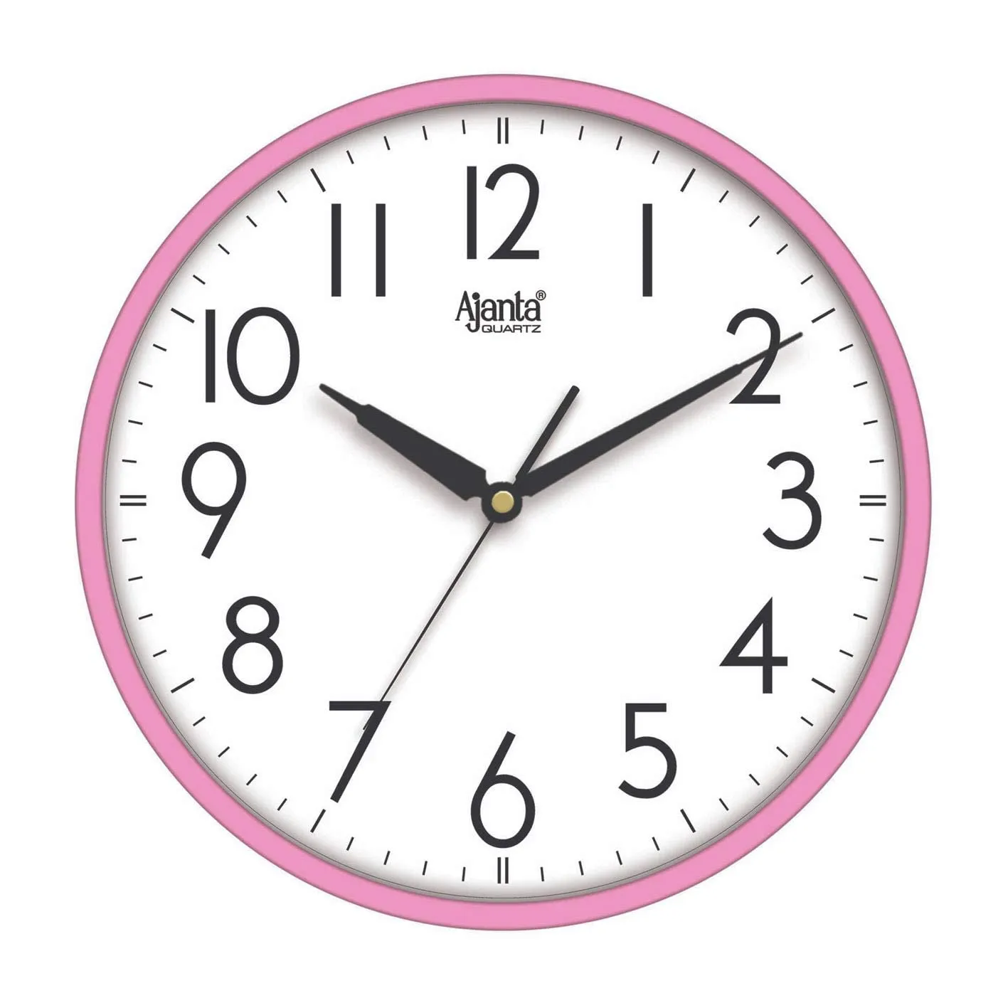 Ajanta Plastic Quartz Step Movement Premium Finish Analog Wall Clock (Pink, White, 30X30X4 Cm)