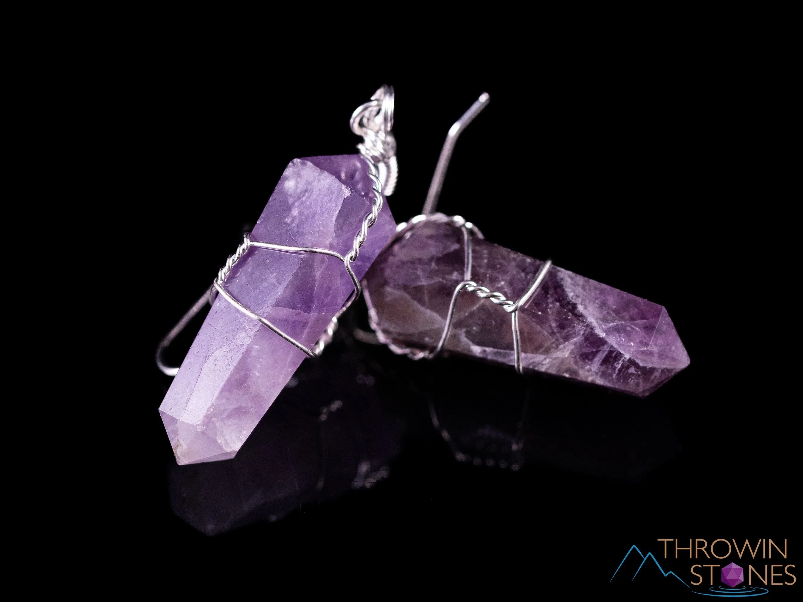 AMETHYST Crystal Earrings - Wire Wrapped Jewelry, Crystal Points, Dangle Earrings, Birthstone Earrings, E0201