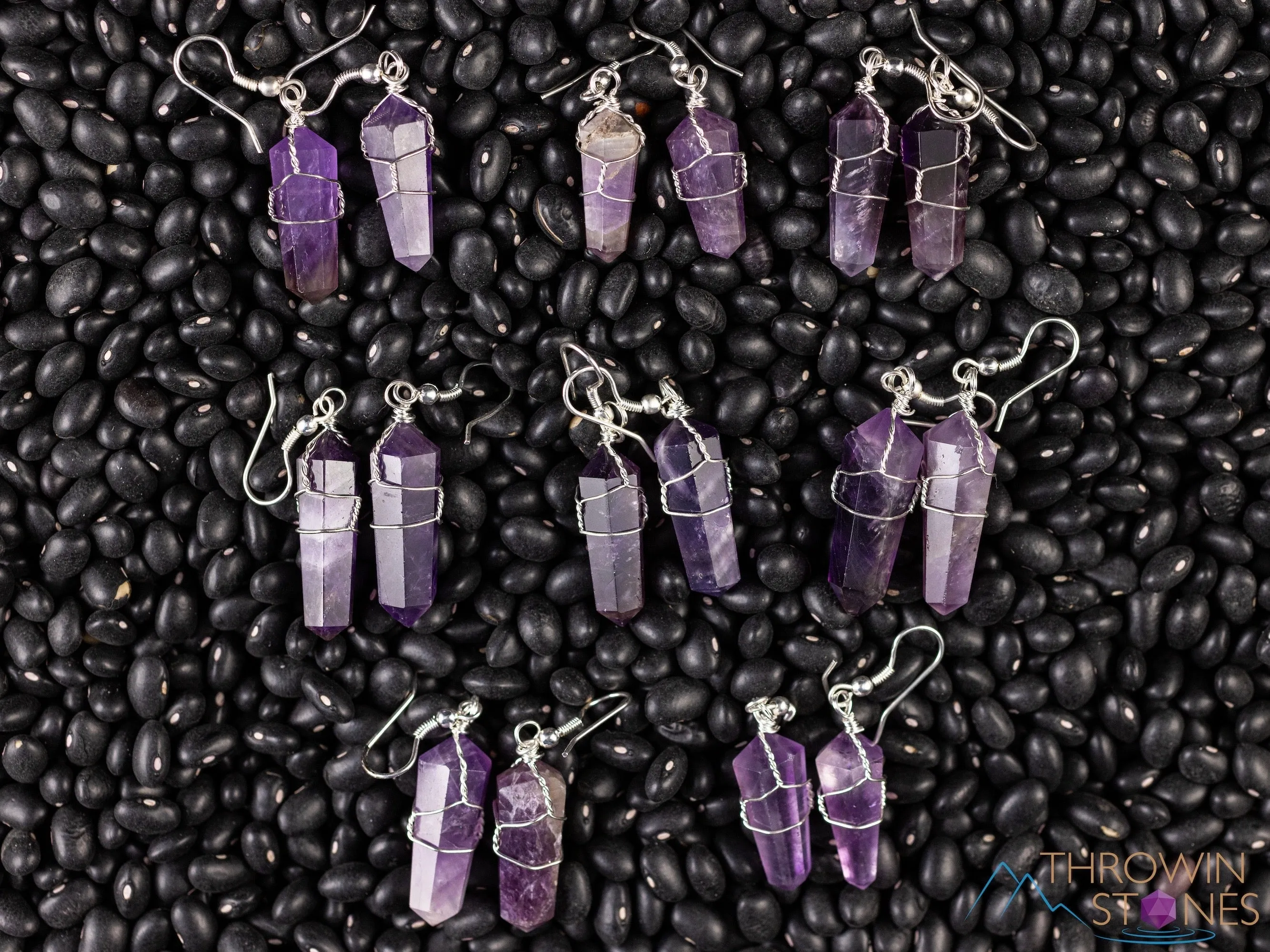 AMETHYST Crystal Earrings - Wire Wrapped Jewelry, Crystal Points, Dangle Earrings, Birthstone Earrings, E0201