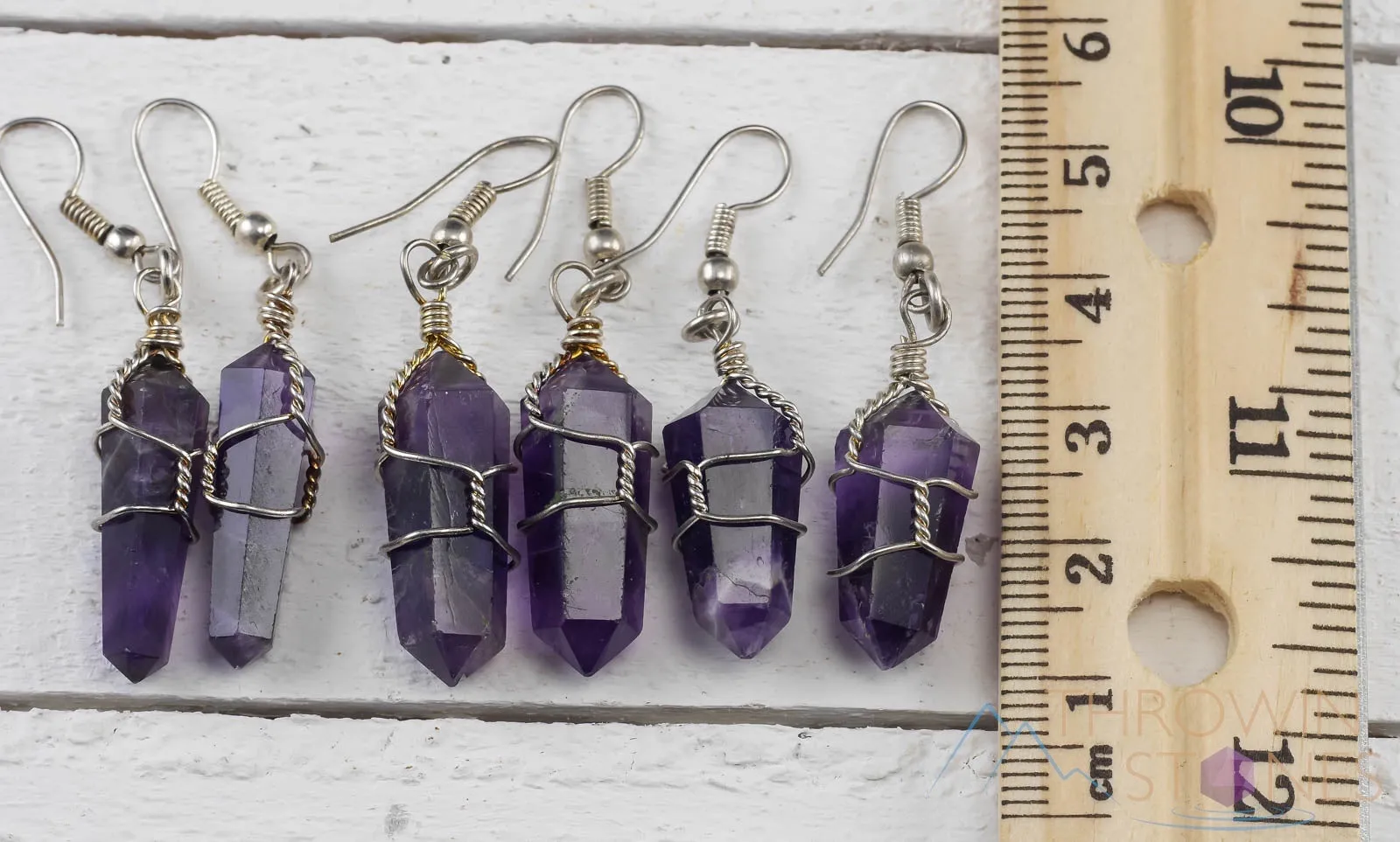 AMETHYST Crystal Earrings - Wire Wrapped Jewelry, Crystal Points, Dangle Earrings, Birthstone Earrings, E0201