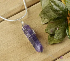 AMETHYST Crystal Pendant - Wire Wrapped Crystal Necklace, Crystal Points, Birthstone, Handmade Jewelry, E0141