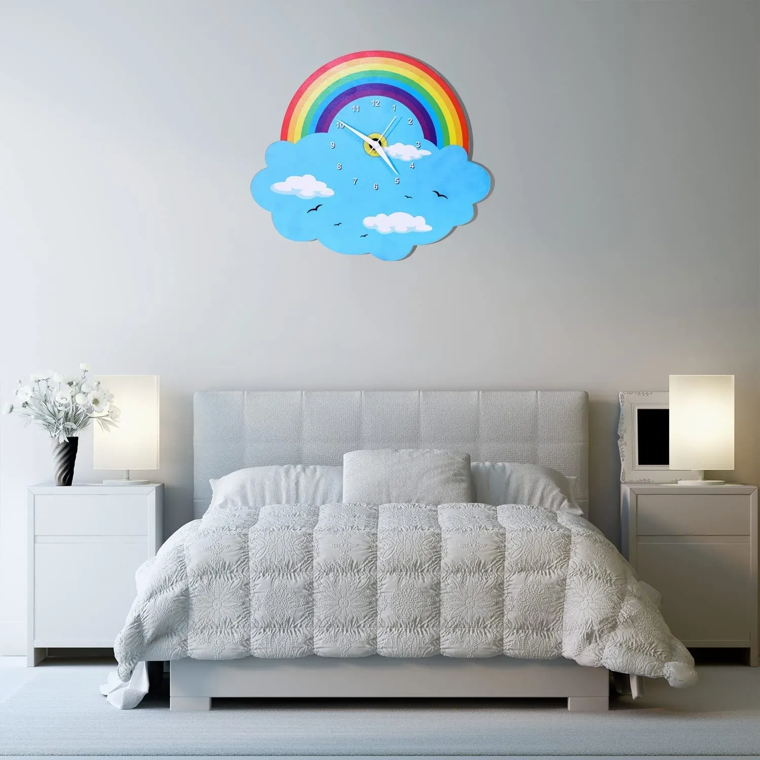 Arkit Modern Rainbow Analog Wall Clock Stylish Latest Wooden Rainbow Wall Decorative Clock Kid's Room Wall Clock Clasical Wall Clock Girls and Boys Bedroom Playroom