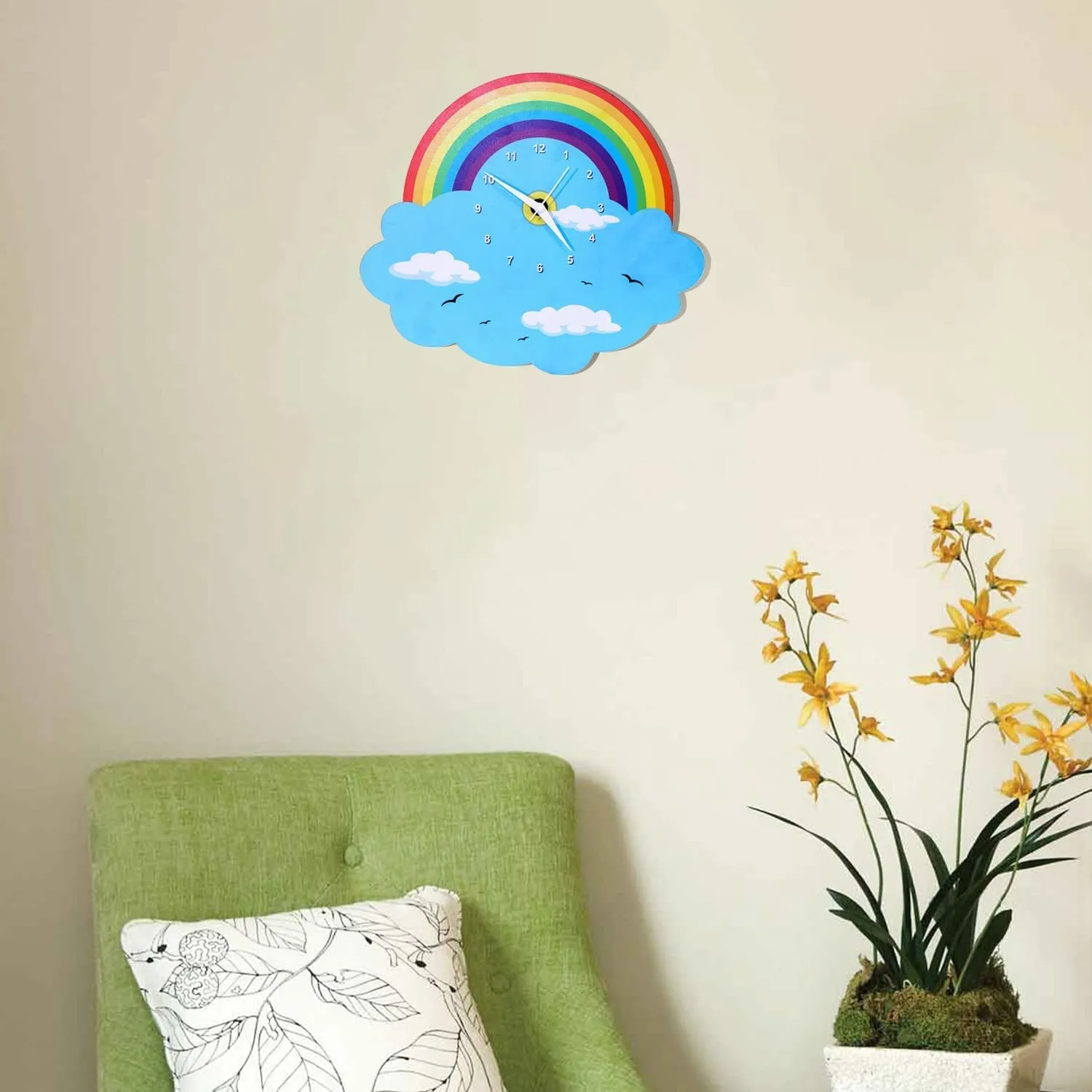 Arkit Modern Rainbow Analog Wall Clock Stylish Latest Wooden Rainbow Wall Decorative Clock Kid's Room Wall Clock Clasical Wall Clock Girls and Boys Bedroom Playroom