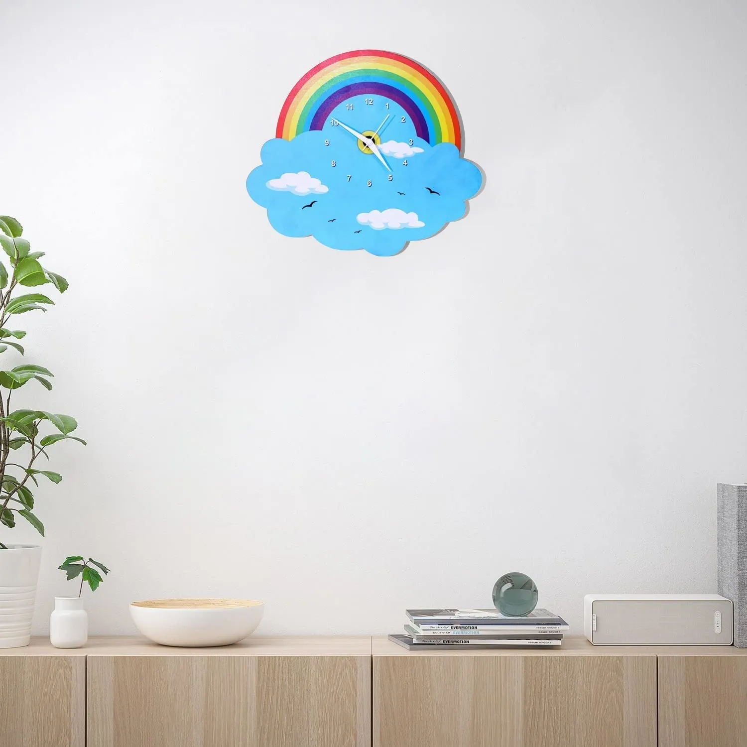 Arkit Modern Rainbow Analog Wall Clock Stylish Latest Wooden Rainbow Wall Decorative Clock Kid's Room Wall Clock Clasical Wall Clock Girls and Boys Bedroom Playroom