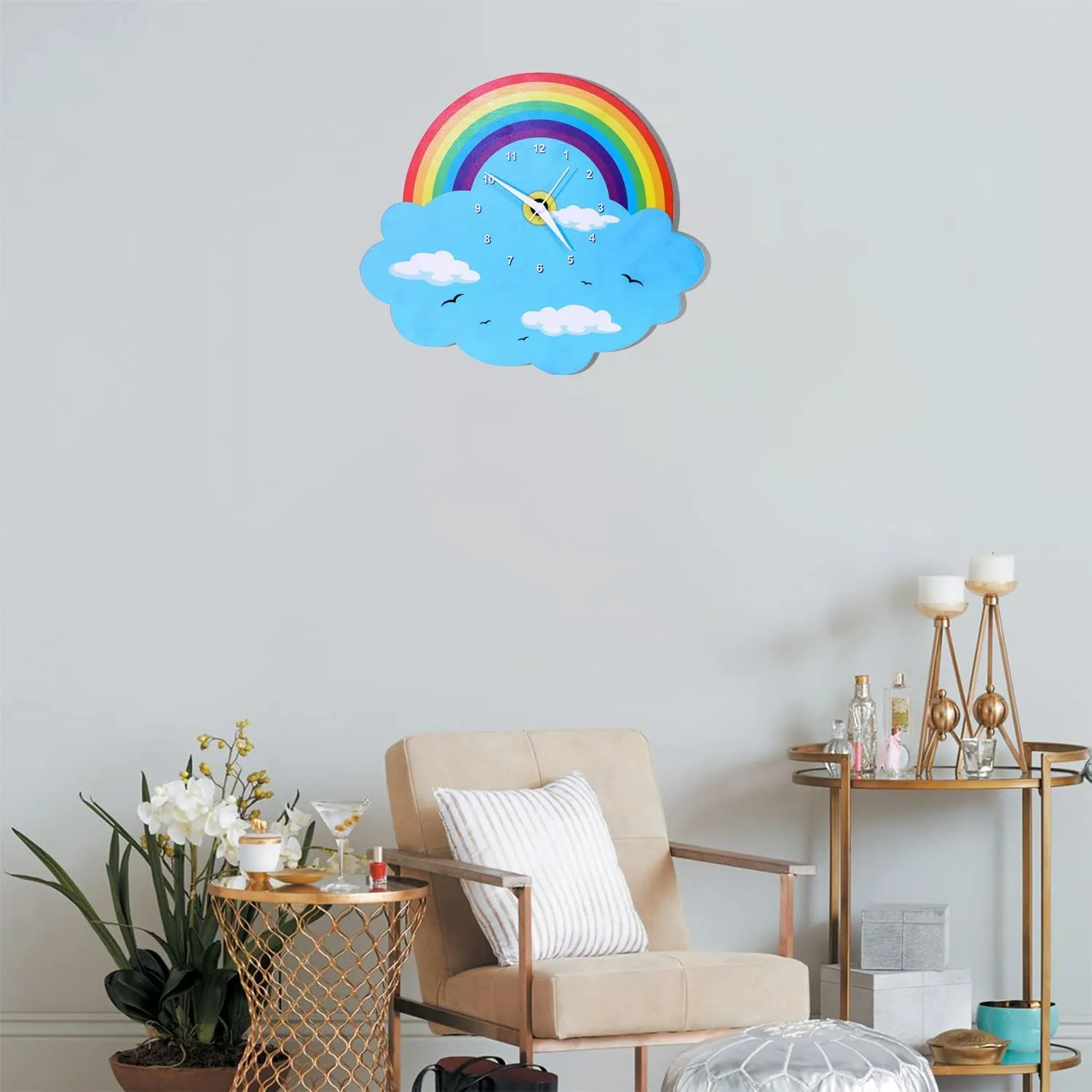 Arkit Modern Rainbow Analog Wall Clock Stylish Latest Wooden Rainbow Wall Decorative Clock Kid's Room Wall Clock Clasical Wall Clock Girls and Boys Bedroom Playroom