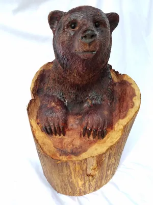 Bear in Upright Log