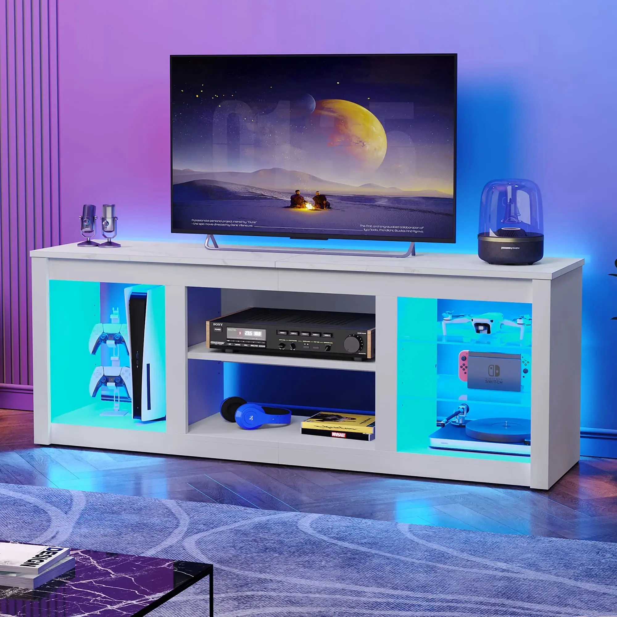 Bestier 63 Inch LED TV Stand with Glass Shelves