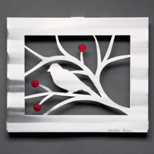 Bird with Berries in Red or Blue Wall Art Hand Painted Brushed Aluminum Wall Sculptures, Metal Petal Art by Sondra Gerber