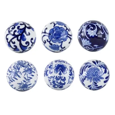 Blue and White Ceramic Balls xLarge Set of 6