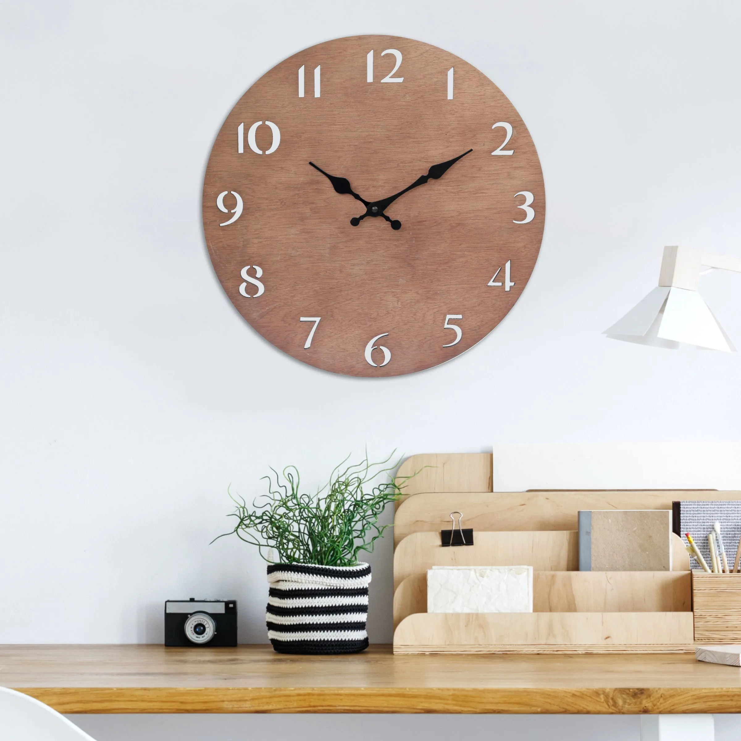 Brown Natural Wood Wall Clock - 14 Inch (WS)