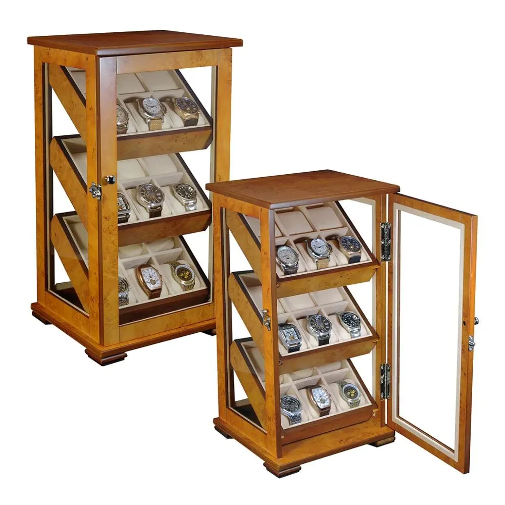 Burl Wooden Watch Cabinet for 18 watches