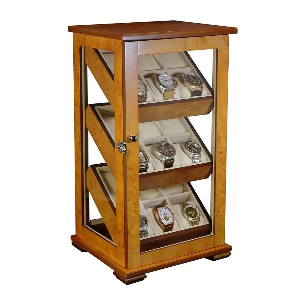 Burl Wooden Watch Cabinet for 18 watches