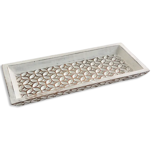 Carved Wooden Mini Tray - Whitewash