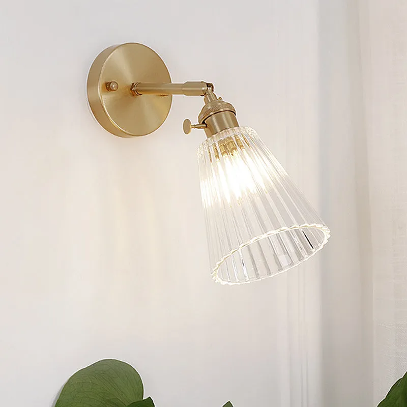 Clear Textured Glass Wall Sconce with Brass Accents for Industrial Dining Room Lighting