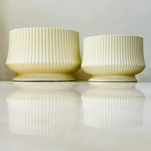 Cream Ribbed Ceramic Planter Set Of 2 – Fluted Design Indoor Plant Pots