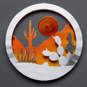 Desert Wall Circle Wall Art Hand Painted Brushed Aluminum Wall Sculptures, Metal Petal Art by Sondra Gerber