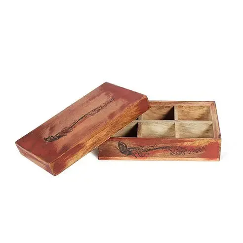 Distress red wooden box with 6 compartments