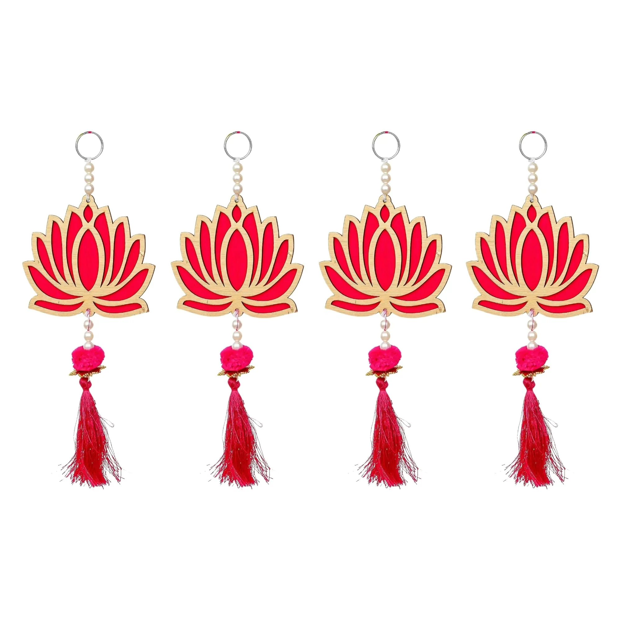 eCraftIndia Lotus Flower Decorative Wall Hanging for Home Decor (Pack of 4) - Lotus Hangings for Main Door Entrance Pooja Room Temple - Wedding, Ganpati Navratri Diwali Decoration Items