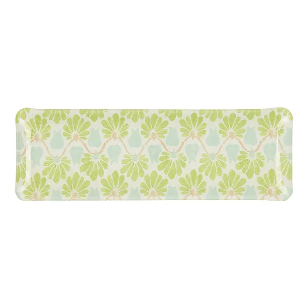 Fabric Tray Oblong Ginko Leaf Green/Aqua