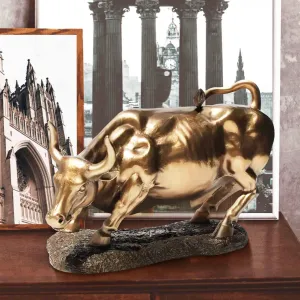 FINEST Custom Polished Indoor Bronze Charging Bull Tabletop Sculpture FB-071