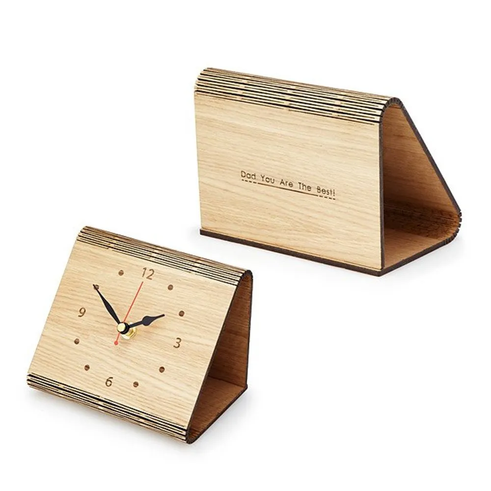 Flex Time Clock Sleek Minimalist Wood Table Clock Custom Living Hinge Wooden Desk Clock Modern Simple Wooden Clock