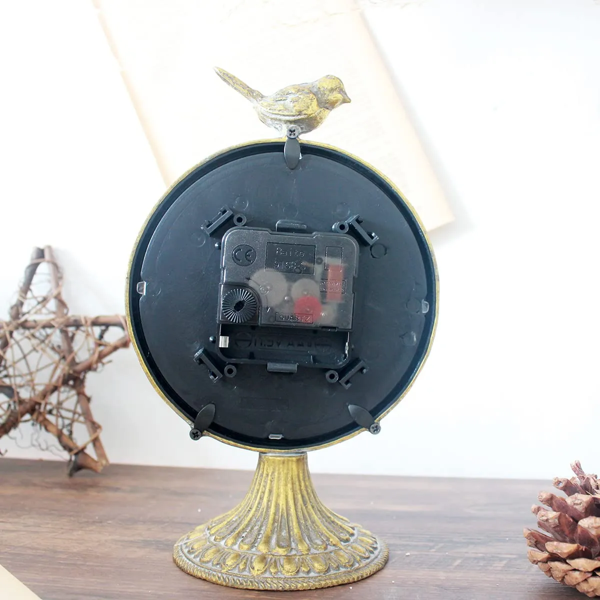 Funly mee Vintage Pewter Table Clock with Cute Bird,Antique Gold