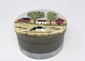 Gift Box / Storage Box, Cow Country Scene, Farmhouse Primitive, Vintage