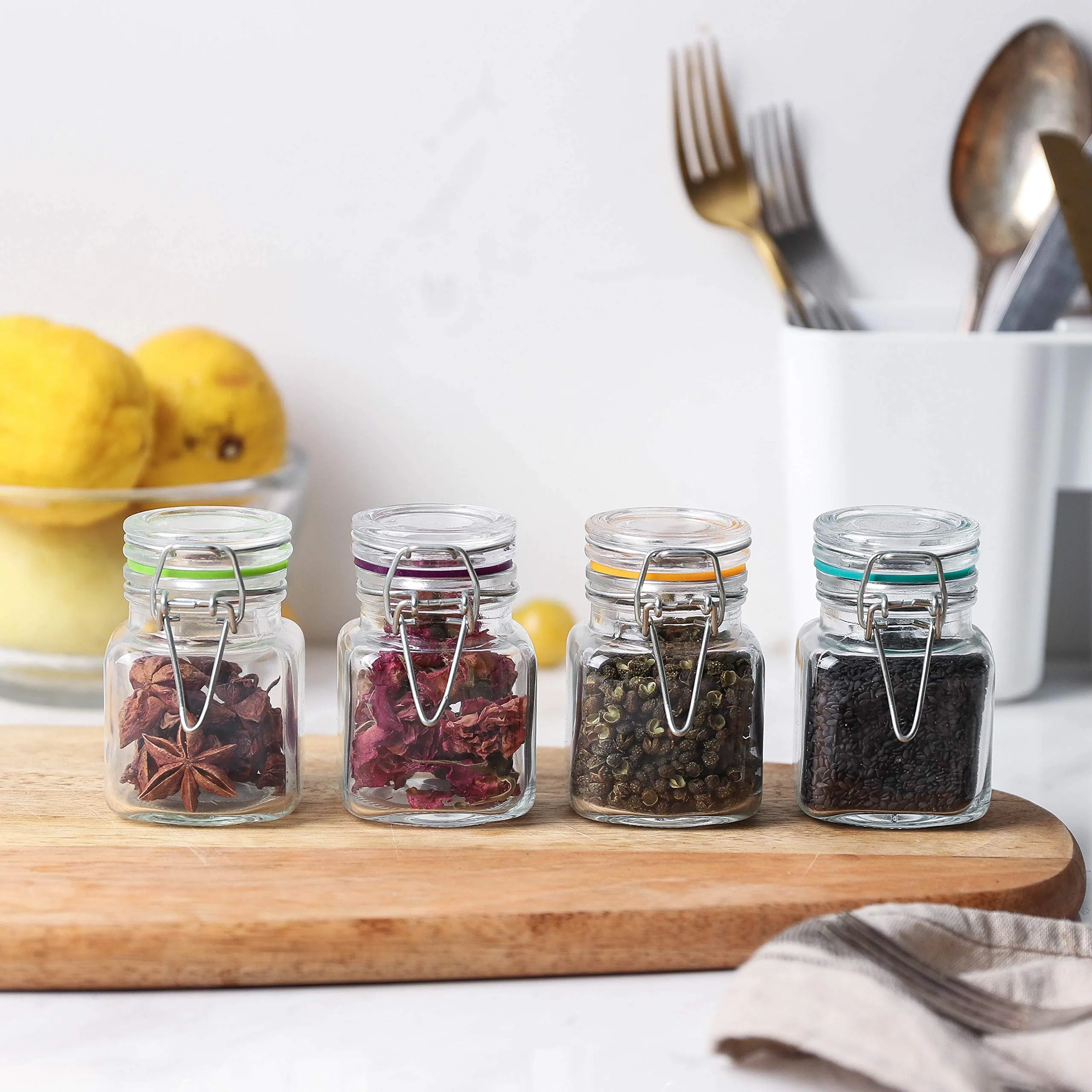 Glass Jars With Airtight Lids and Leak Proof Rubber Gasket,Storage Jars With Hinged Lid