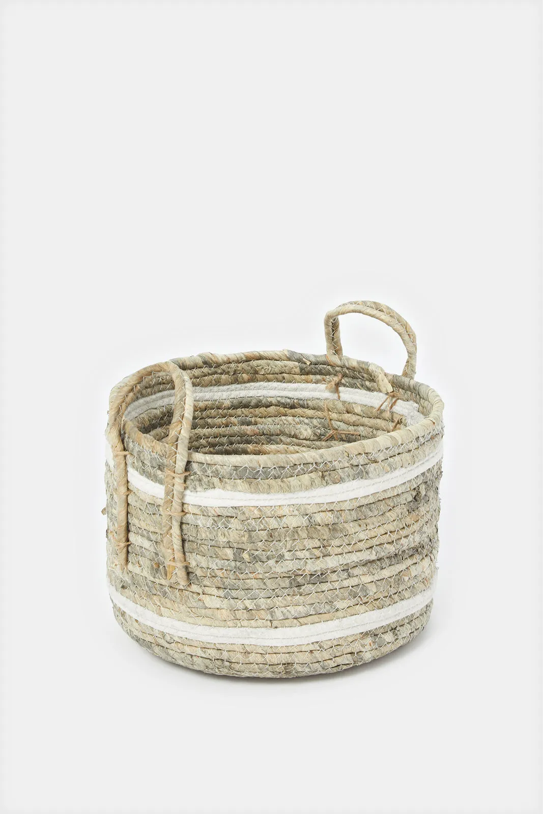 Grey Waves Round Grass Storage Basket (M)