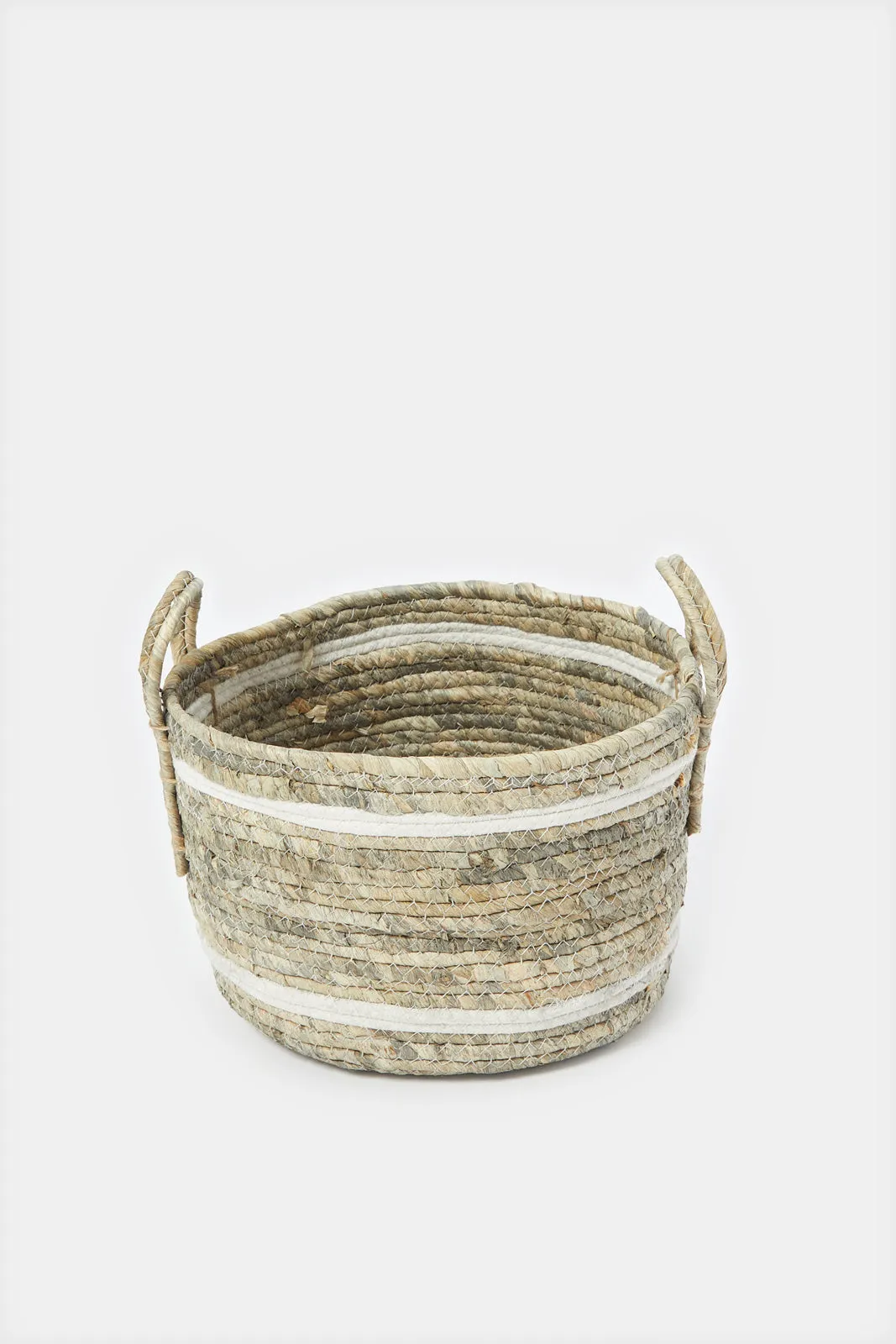 Grey Waves Round Grass Storage Basket (M)