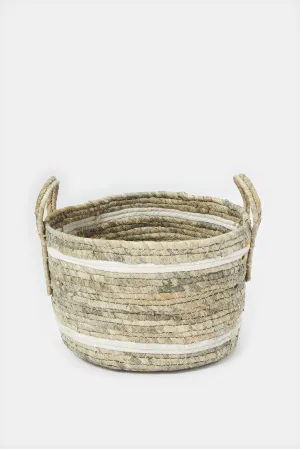 Grey Waves Round Grass Storage Basket (M)