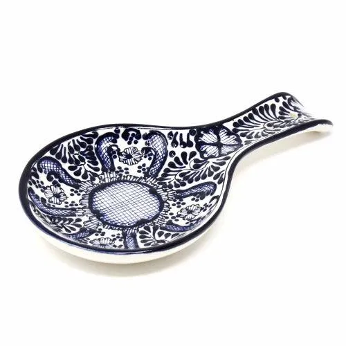 Handmade Pottery Spoon Rest, Blue Flower - Encantada