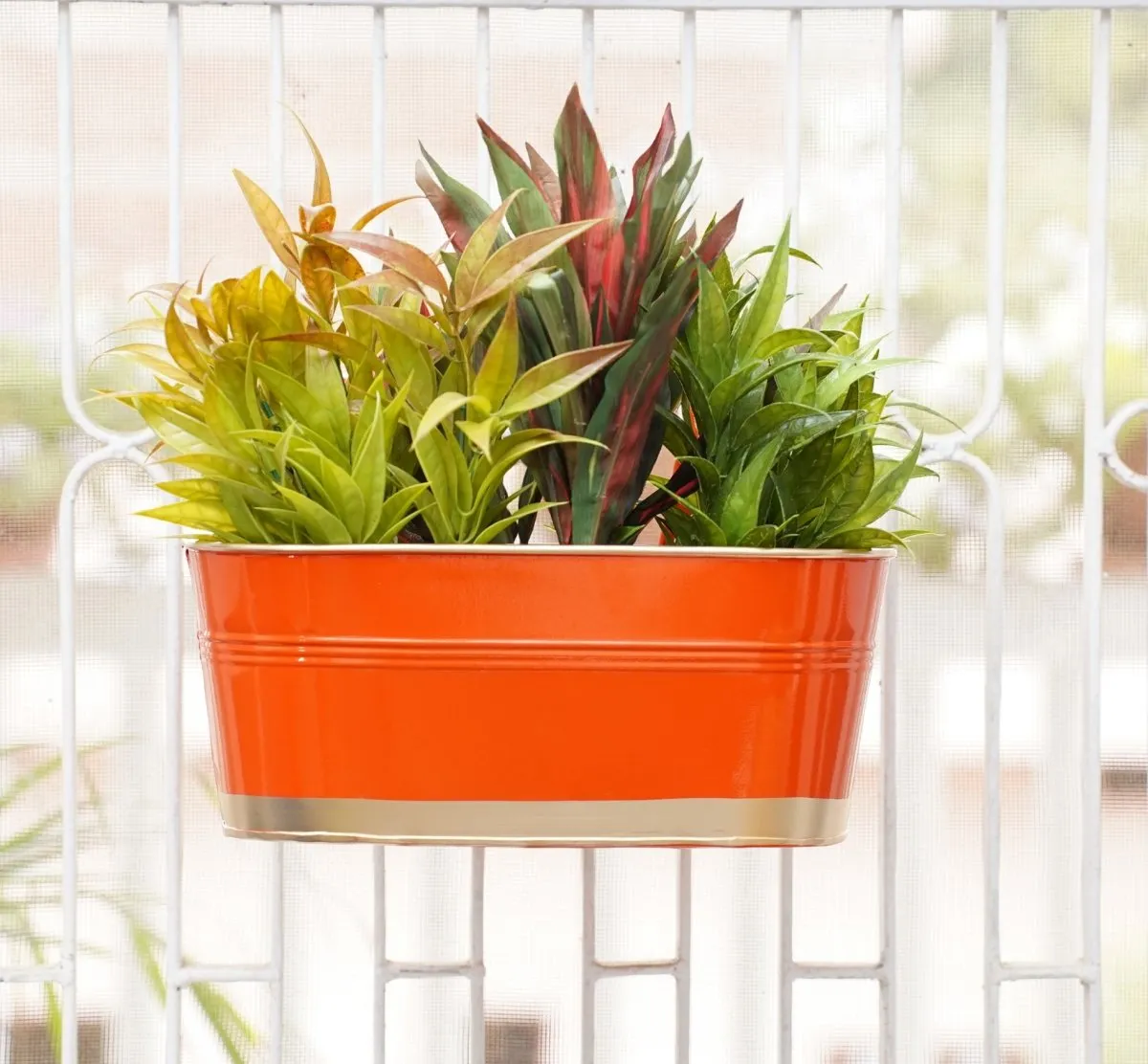 Hanging Pots For Plants Balcony Railing (Orange - Pack4)