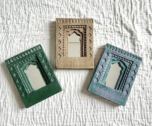 Infinite Art Decorative Wall Hanging Frames with Arched Designs, Set of 3, Green, Brown, Teal | Small 5.5 X 7.5 Inches Decorative Mirror (Pack of 3)