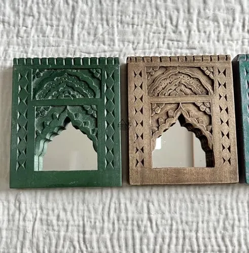 Infinite Art Decorative Wall Hanging Frames with Arched Designs, Set of 3, Green, Brown, Teal | Small 7 X 8 Inches Decorative Mirror (Pack of 3)