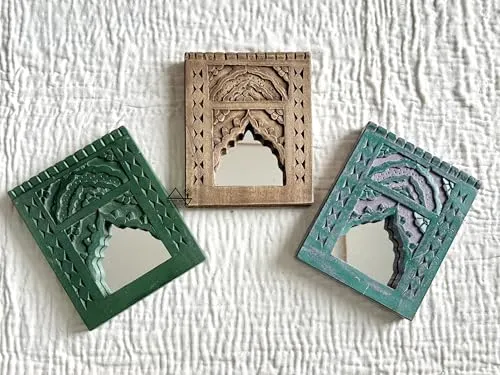 Infinite Art Decorative Wall Hanging Frames with Arched Designs, Set of 3, Green, Brown, Teal | Small 7 X 8 Inches Decorative Mirror (Pack of 3)