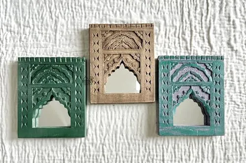 Infinite Art Decorative Wall Hanging Frames with Arched Designs, Set of 3, Green, Brown, Teal | Small 7 X 8 Inches Decorative Mirror (Pack of 3)