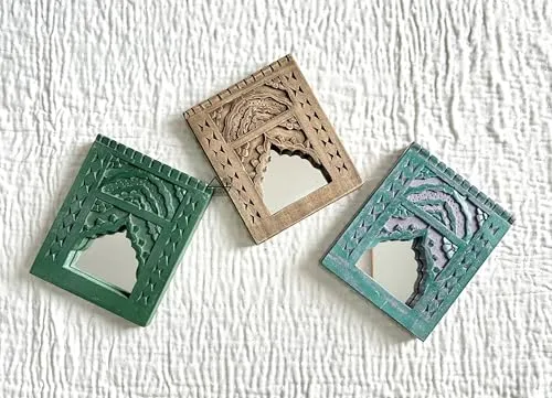 Infinite Art Decorative Wall Hanging Frames with Arched Designs, Set of 3, Green, Brown, Teal | Small 7 X 8 Inches Decorative Mirror (Pack of 3)