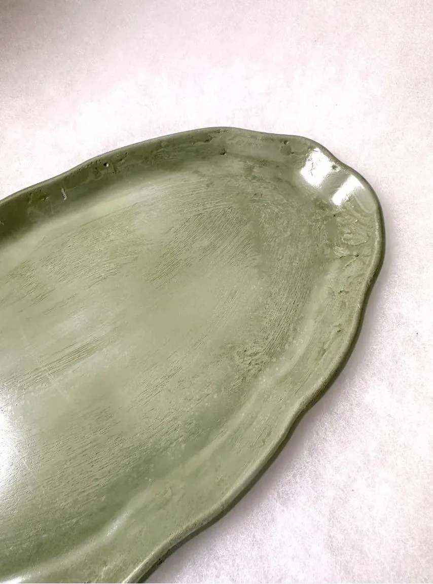 Irregular Oval Concrete Tray Stone Style Green