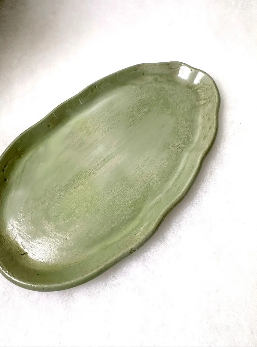 Irregular Oval Concrete Tray Stone Style Green