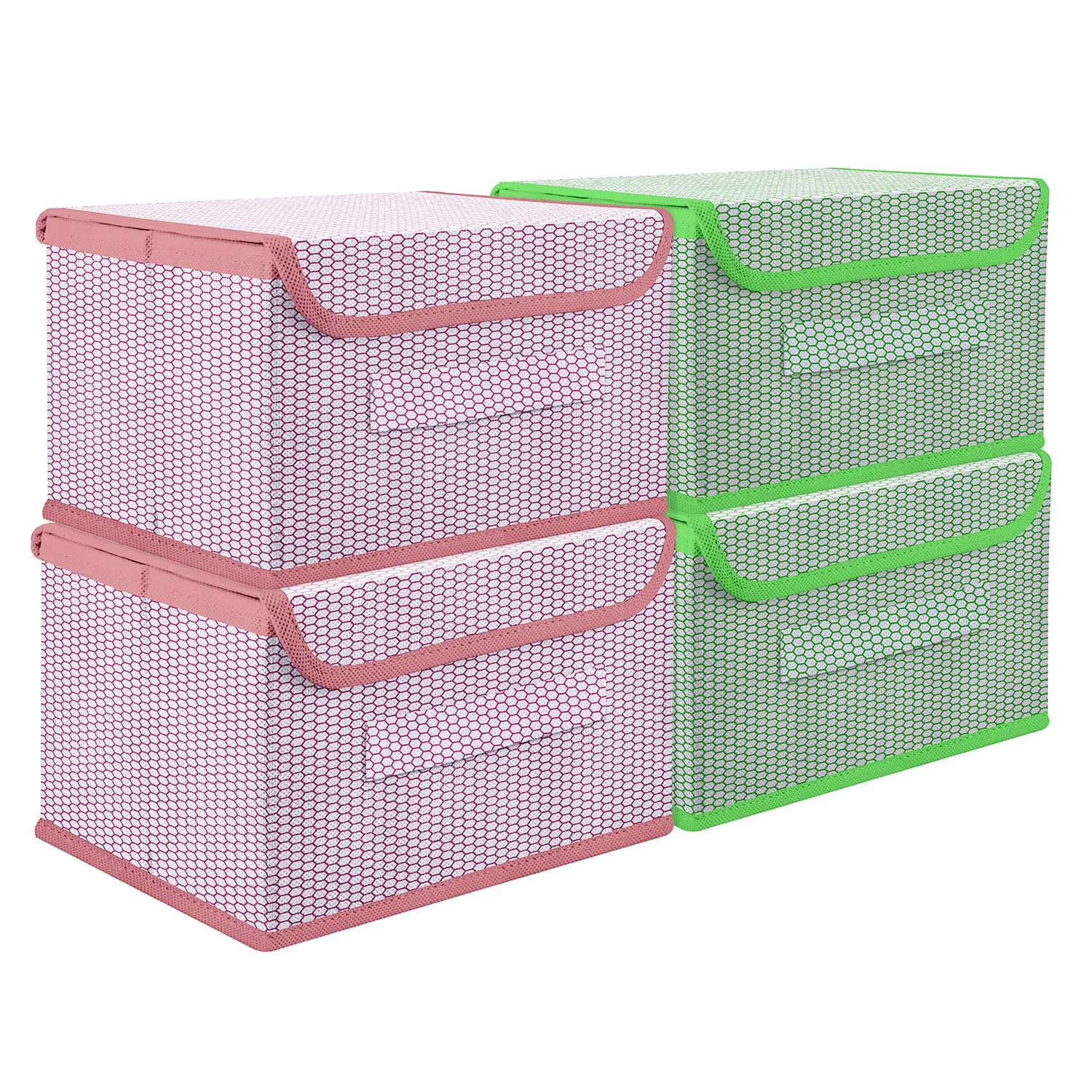 Kuber Industries Drawer Storage Box | Foldable Dhakkan Storage Box | Non-Woven Clothes Organizer For Toys | Storage Box with Handle | Small | Pack of 4 | Multi