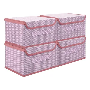 Kuber Industries Drawer Storage Box | Zig Zag Dhakkan Storage Box | Non-Woven Clothes Organizer For Toys | Storage Box with Handle | Large | Pack of 4 | Pink