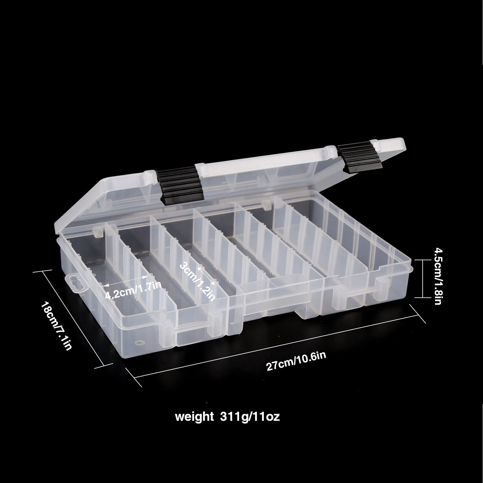 Lure Bait Fishing Tackle Box w/ 21 Adjustable Compartments Transparent