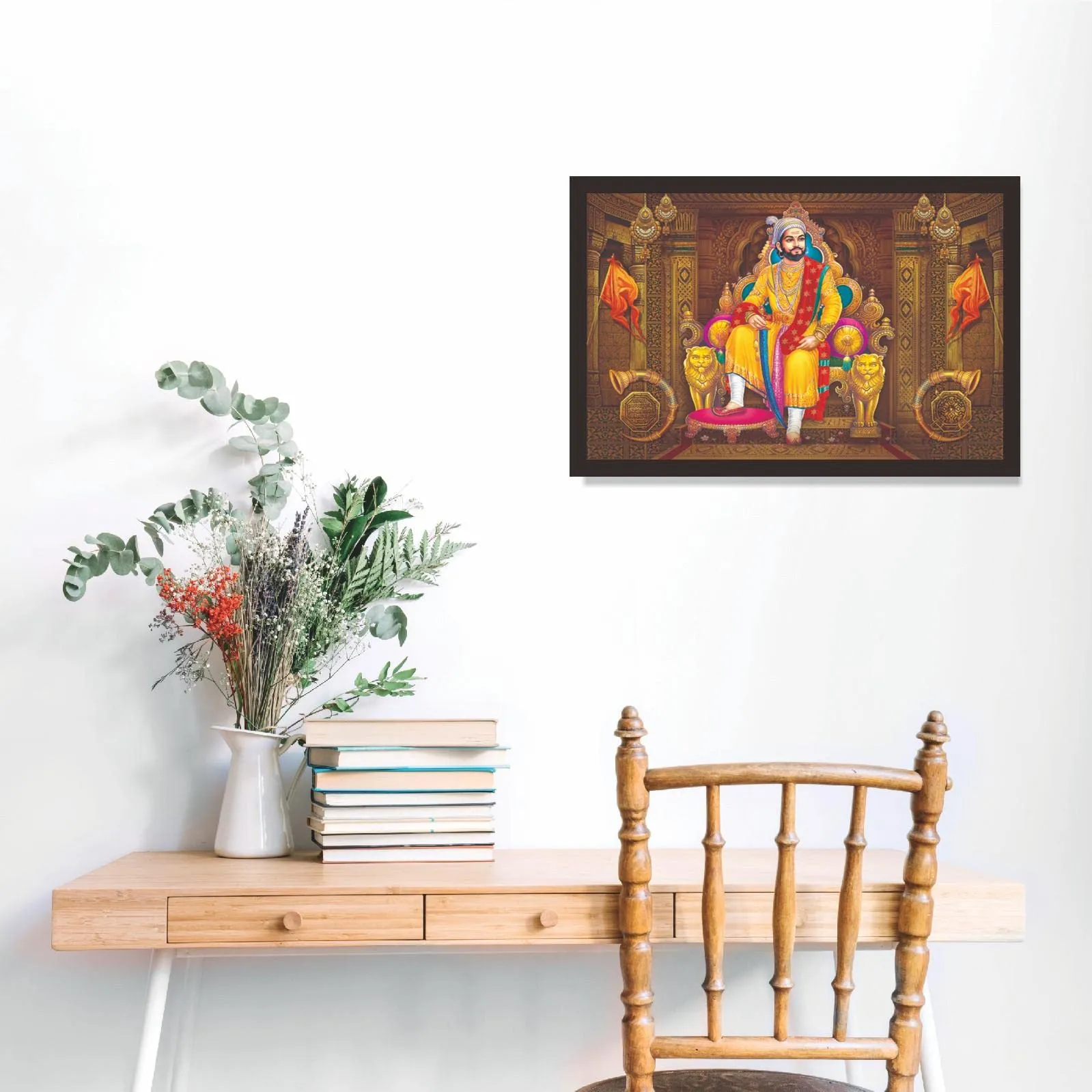 Mad Masters Chhatrapati Shivaji Maharaj Maratha Ruler Painting Photo Frame for Living Room, Bedroom, Home Decor and Wall Decoration (MM 3456, 8x12 Inch, Paper, Without Plexi Glass)